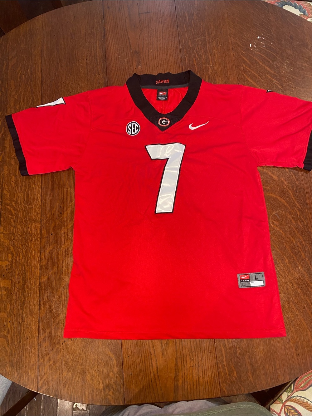 Nike Men’s Red Football Jersey with White #7 and Black Trim